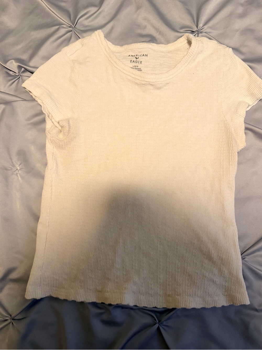 American Eagle Outfitters Cream Ribbed Short Sleeve Crop Tee